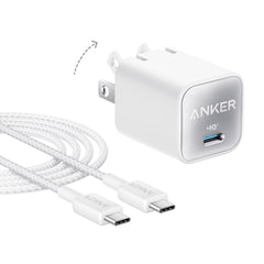 Anker Nano 30W charger front view; compact power for on-the-go devices.