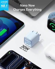 Anker Nano Charger side profile highlights ultra-compact, pocket-friendly form.