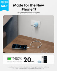 Anker Nano Charger USB-C with 27W and 20W outputs for simultaneous charging.