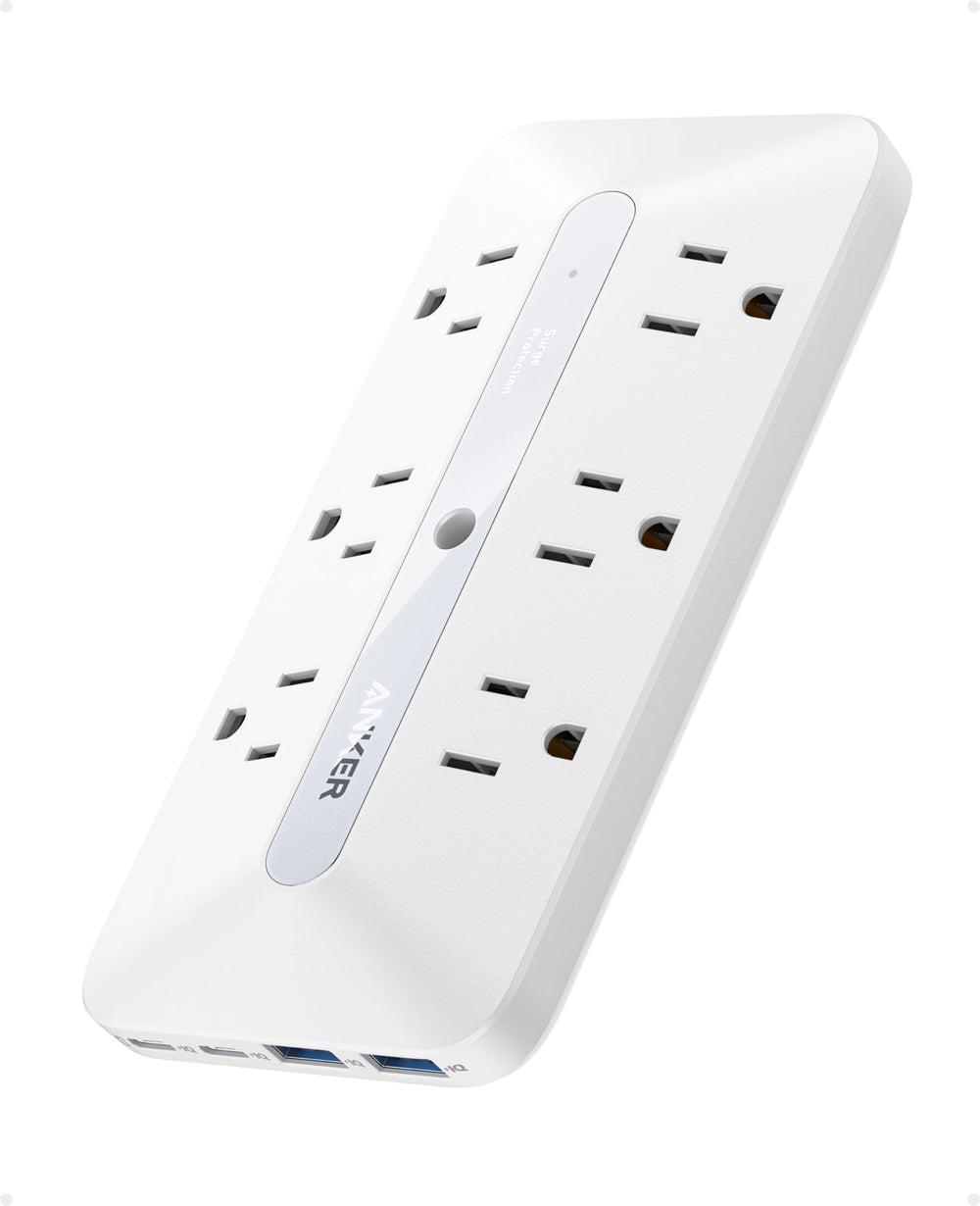 Anker Outlet Extender with 6 AC outlets for organized dorm room charging.