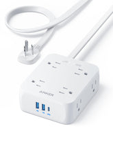 Anker Power Strip showing 2000J surge protection for safe charging
