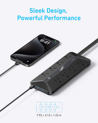 Anker Power Strip flat plug enables wall mounting and clutter-free setup.