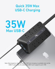 Anker Power Strip slim design fits neatly under desks.