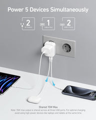 Compact design of Anker travel adapter ideal for packing in luggage.