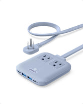 Anker travel power strip front view with six ports for versatile travel charging.