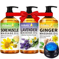 ANKOOY arnica massage oil bottle for soothing sore muscles during a relaxing massage