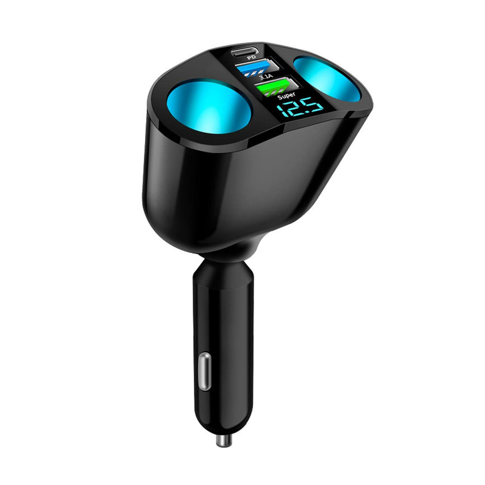 Ankuee car lighter splitter with 2 sockets and LED voltmeter for on-the-road battery checks.