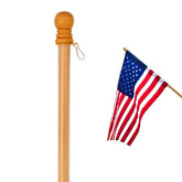 Anley pine wood flagpole with sleeve flag display for clean mounting.