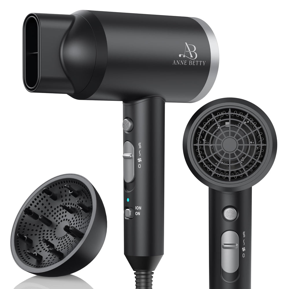 ANNE BETTY Ionic Hair Dryer front view showing fast drying and frizz control