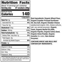 Annie's Cheddar Squares box back highlights ingredients and organic certification.