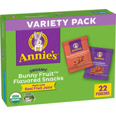 Annie's Homegrown Bunny Fruit Snacks packaging with colorful pouches for on-the-go snacking