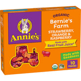 Annie's Organic Bernie's Farm strawberry-shaped gummies for on-the-go snacking.