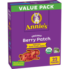 Annie's Organic Berry Patch Bunny snacks in a pouch; gluten-free and vegan.