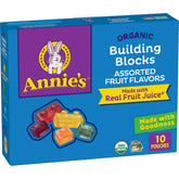 Annie's Organic Building Blocks gummies in assorted fruit flavors inside a 7 oz box.