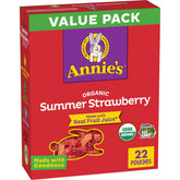 Annie's Organic Summer Strawberry Bunny Snacks pouch with real fruit flavor, ideal for lunchboxes.