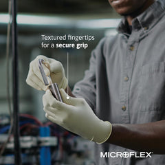 Ansell MICROFLEX Diamond Grip MF-300 disposable gloves suitable for healthcare inspections and lab tasks.