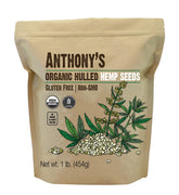 Anthony's Organic Hulled Hemp Seeds pack shot, a versatile pantry staple.