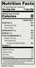 Anthony's Allulose Sweetener pouring shot emphasizes zero net carb and low calorie appeal.