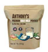 Anthony's goat milk powder bottle pour highlights creamy texture ideal for versatile cooking