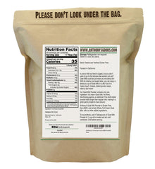 Anthony's goat milk powder jar closeup reveals fine texture, great for baking