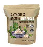Anthony's Organic Cane Sugar 3lb packaging highlighting organic, gluten-free status for shoppers.