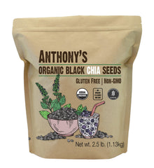 Anthony's Organic Chia Seeds bag front with gluten free suitability for versatile meals