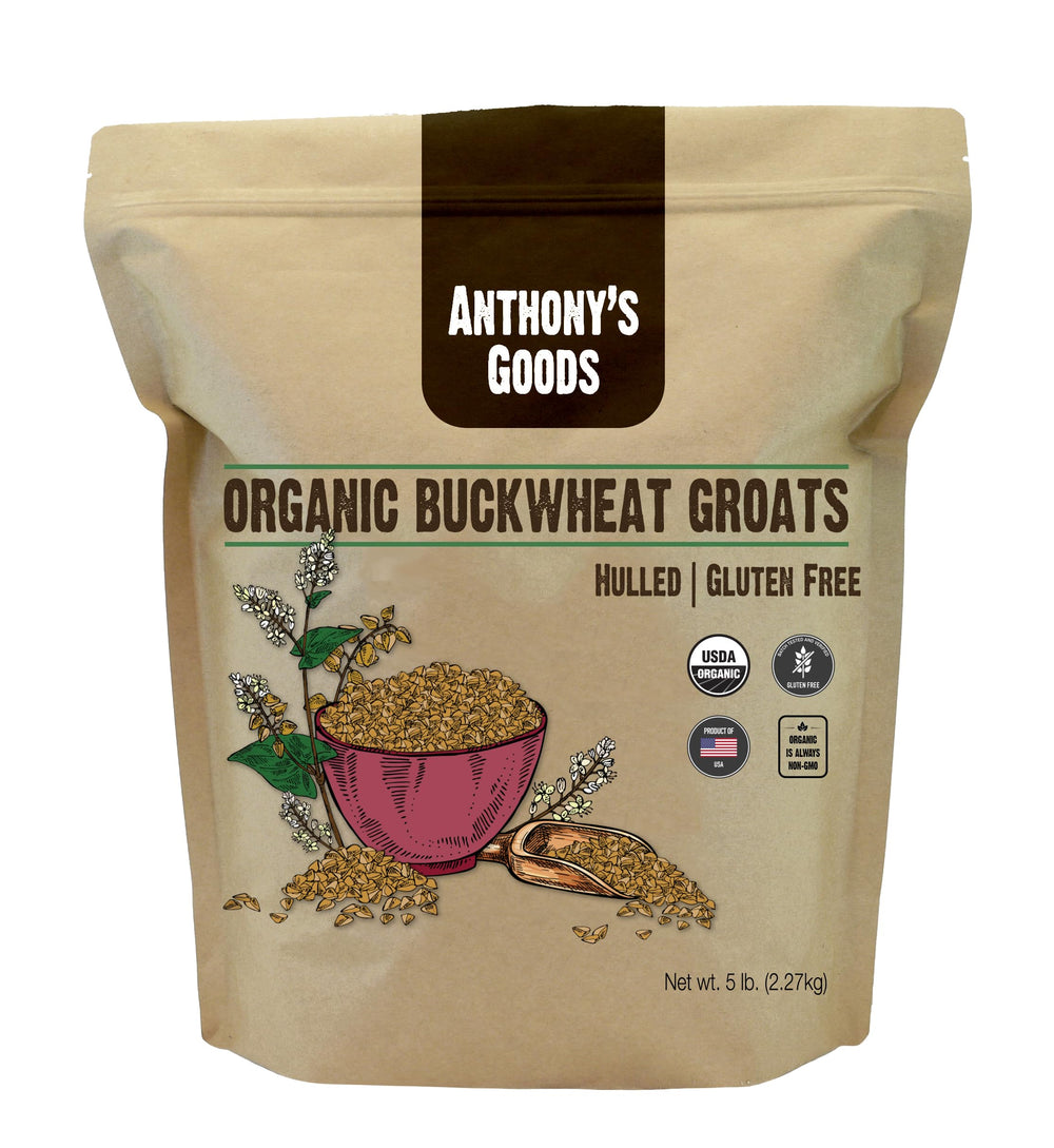 Anthony's Organic Hulled Buckwheat Groats 5lb packaging ready for pantry storage