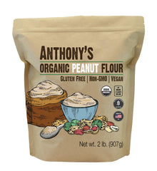 Anthony's Organic Peanut Flour bag with scoop ready for gluten-free baking.