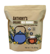 Anthony's Organic Red Rooibos loose-leaf tea ready for caffeine-free, flavorful brewing.