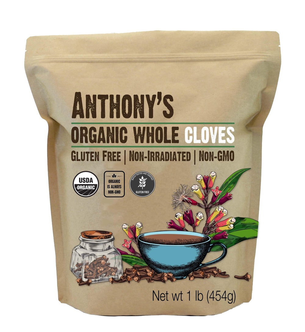Anthony's Organic Whole Cloves bottle showing premium spice for blends and teas