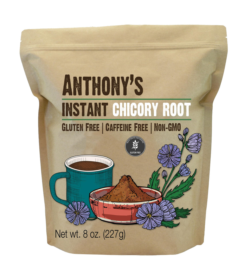 Anthony's Instant Chicory Root Powder bottle; gluten-free and caffeine-free daily option.