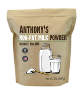 Anthony's non-fat milk powder 2 lb packaging, gluten-free pantry staple for cooking.