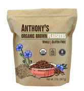 Anthony's Organic Brown Flaxseed bag with rich seeds for baking and smoothies.
