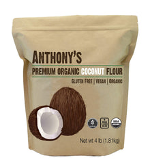 Anthony's Organic Coconut Flour bag on kitchen counter ready for gluten-free baking