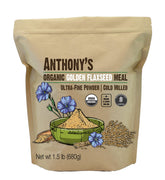 Anthony's Organic Golden Flaxseed Meal in a resealable bag for gluten-free baking.