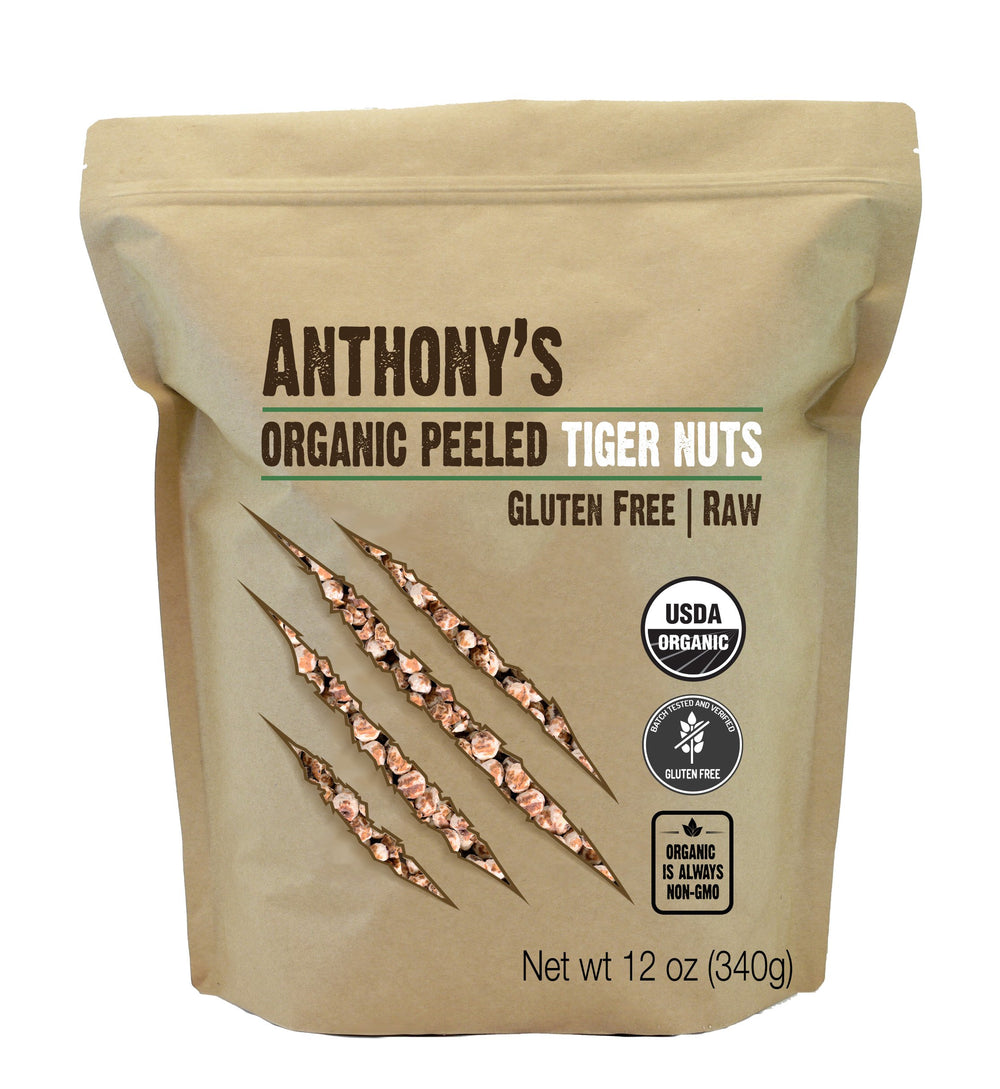 Anthony's Organic Tiger Nuts peeled 12oz pack ready for snacking.