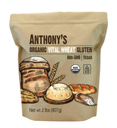 Anthony's Organic Vital Wheat Gluten bag highlighting protein for dough elasticity and texture.