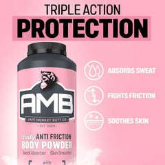 Anti Monkey Butt Body Powder for Women; chafe relief with calamine formula for sensitive skin
