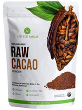 Antler Farms raw cacao powder package on kitchen shelf for baking and cooking