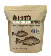 Anthony's hydrolyzed marine collagen bottle labeled gluten-free protein use.