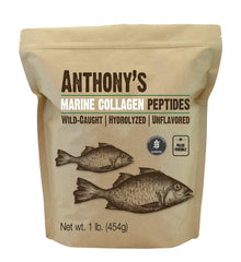 Anthony's hydrolyzed marine collagen bottle labeled gluten-free protein use.