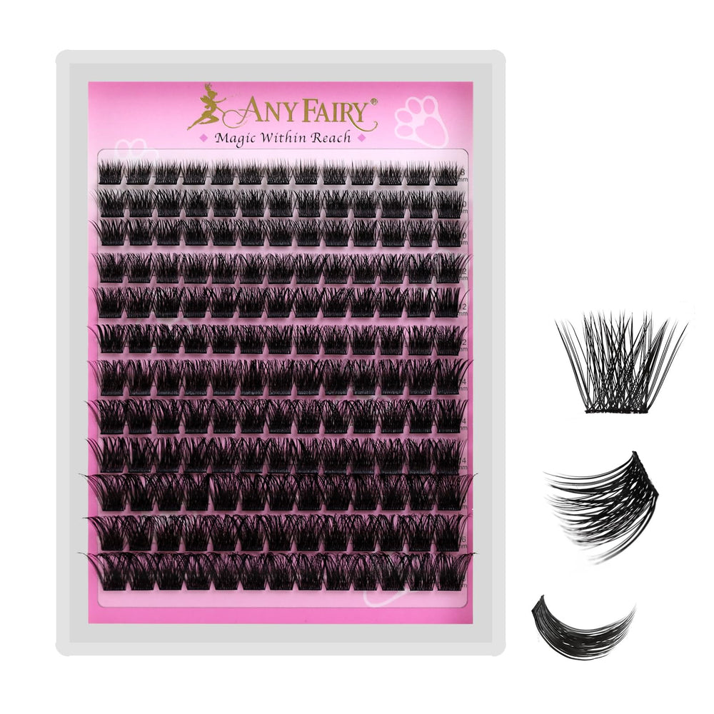 AnyFairy Lash Clusters with 8-18mm varied lengths for customizable density and style.