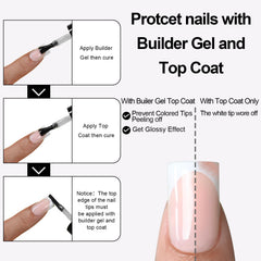 Anyos white-tip French nails, short square shape, pink close-up for easy at-home chic.