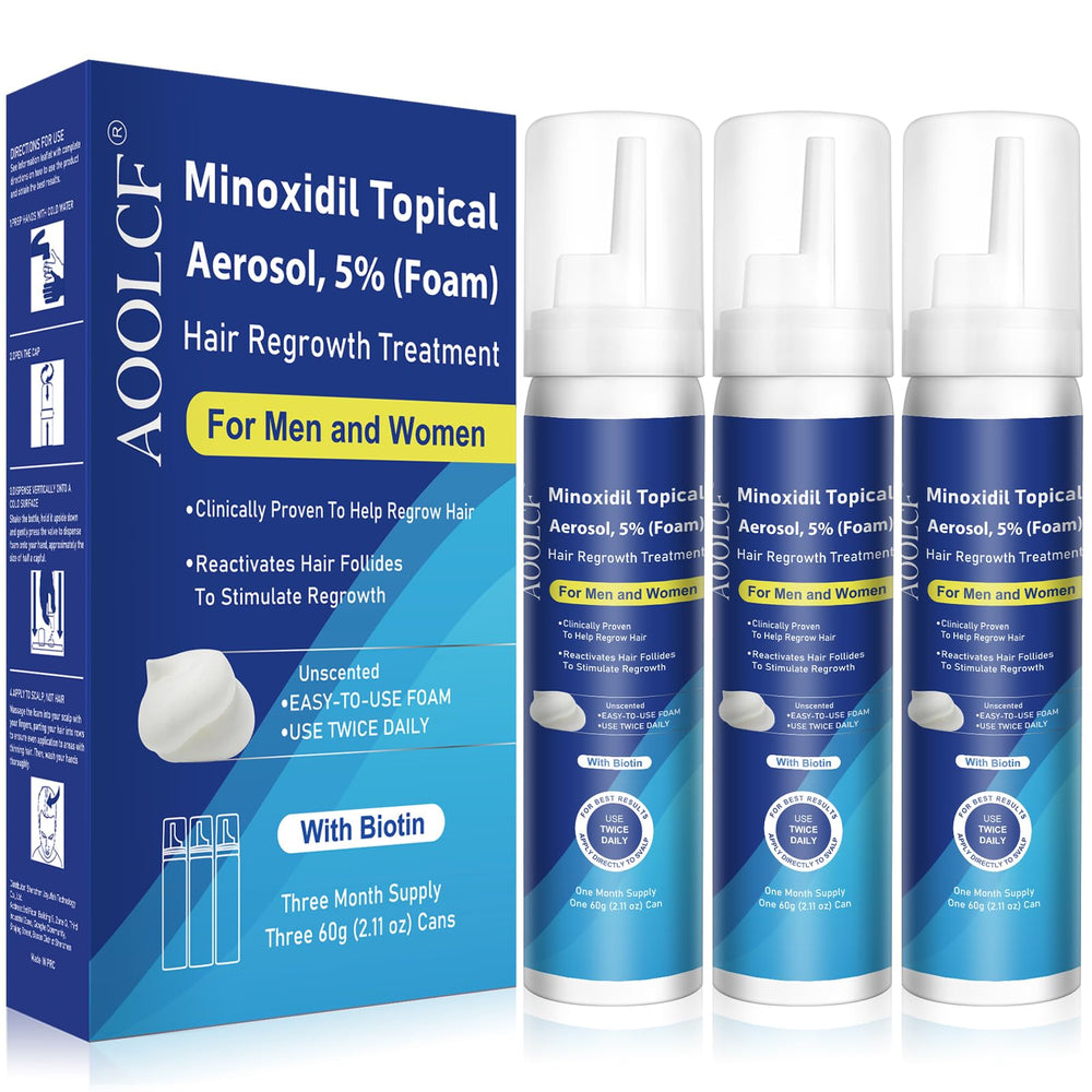 AOOLCF 5% Minoxidil foam bottle for at-home scalp treatment to support hair growth