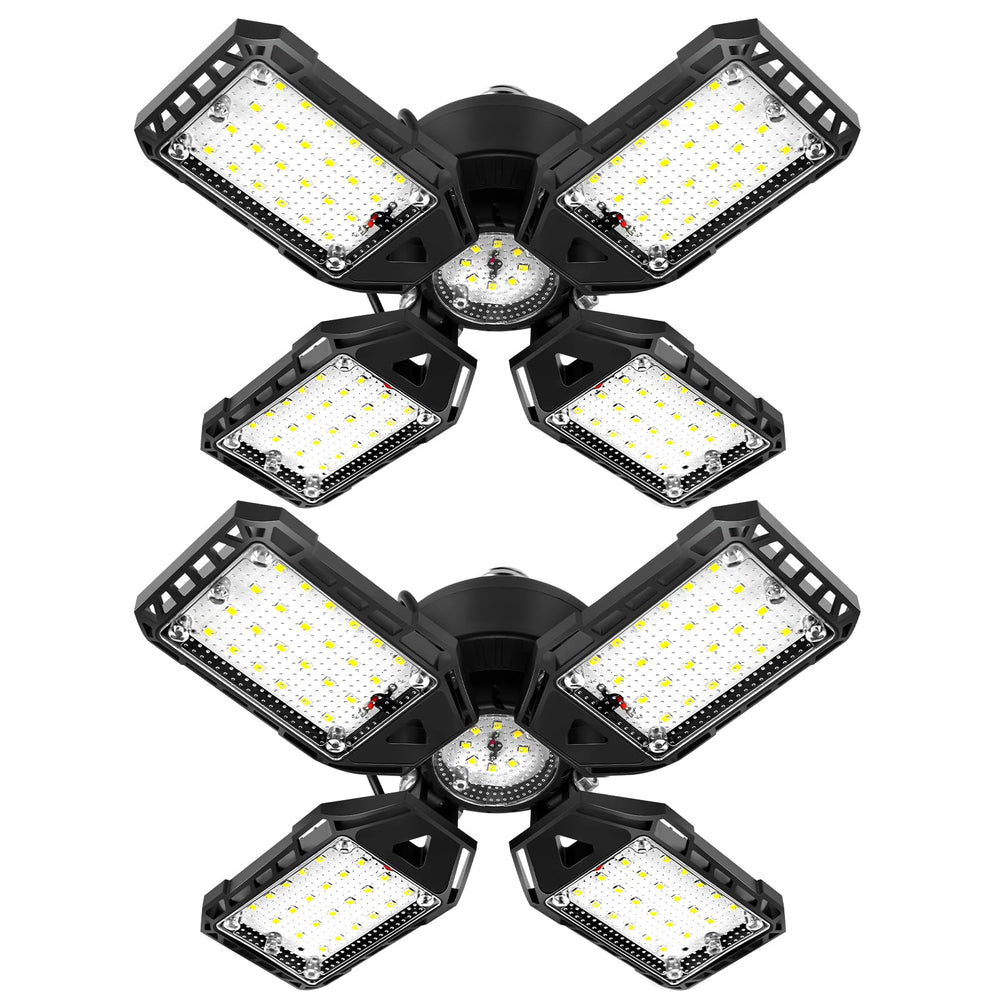 Aoretic LED garage lights with 4-panel full coverage for even illumination.