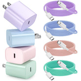 Aorle 4-pack 20W USB-C wall charger powers iPhone quickly and conserves space.