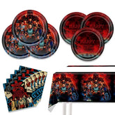 Aorsewynn Stranger Things plates set enhances party table décor.