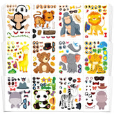 Aowplc Make-A-Face safari animal stickers with 12 animals for creative crafts