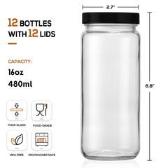 AOZITA 12-pack glass bottles with wide straws for smoothies and tea.