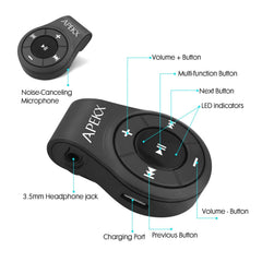 APEKX Clip oversized-buttons provide easy playback and volume control.